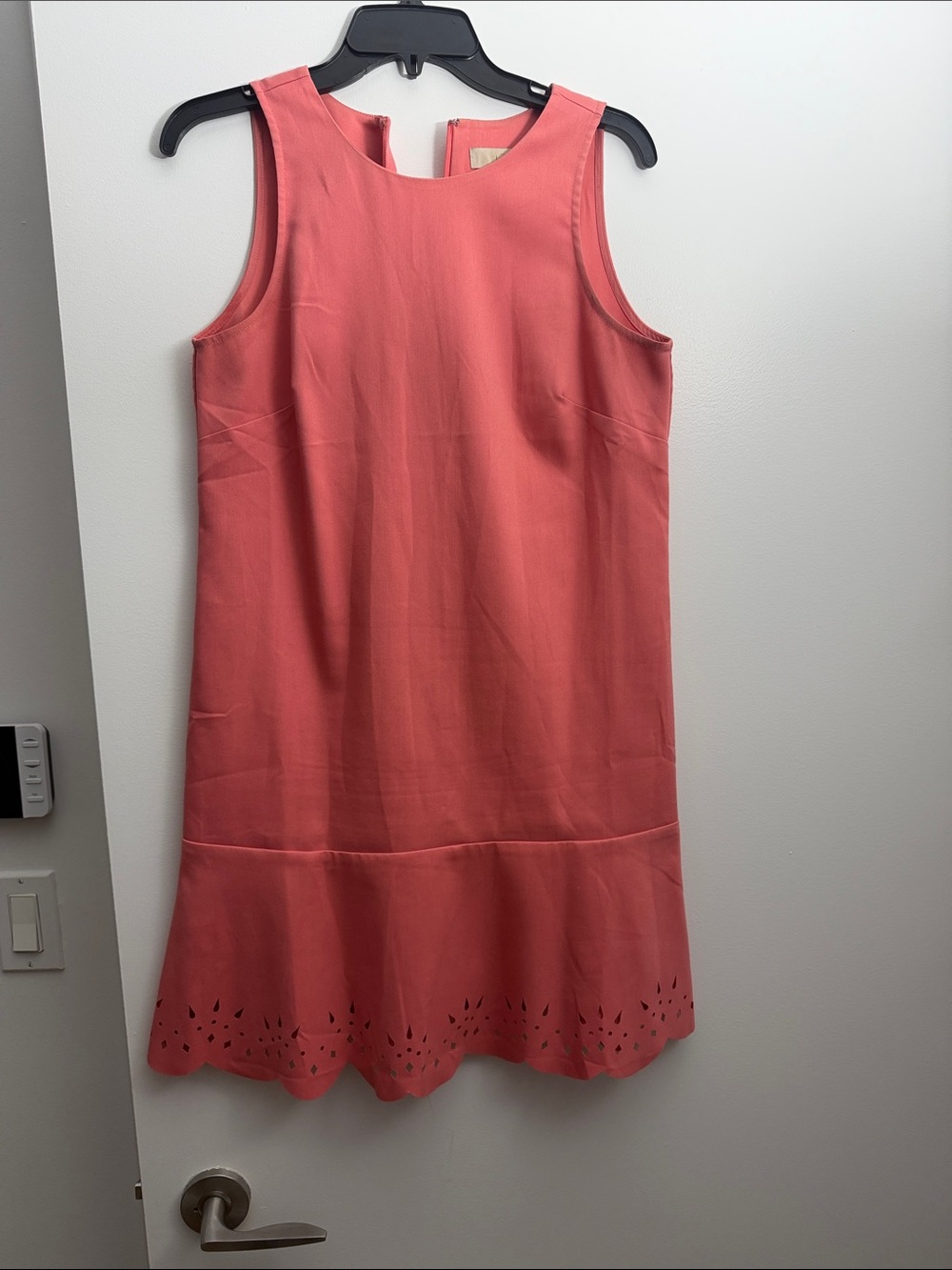 LOFT Coral Sleeveless Shift Mini Dress with Laser-Cut Hem